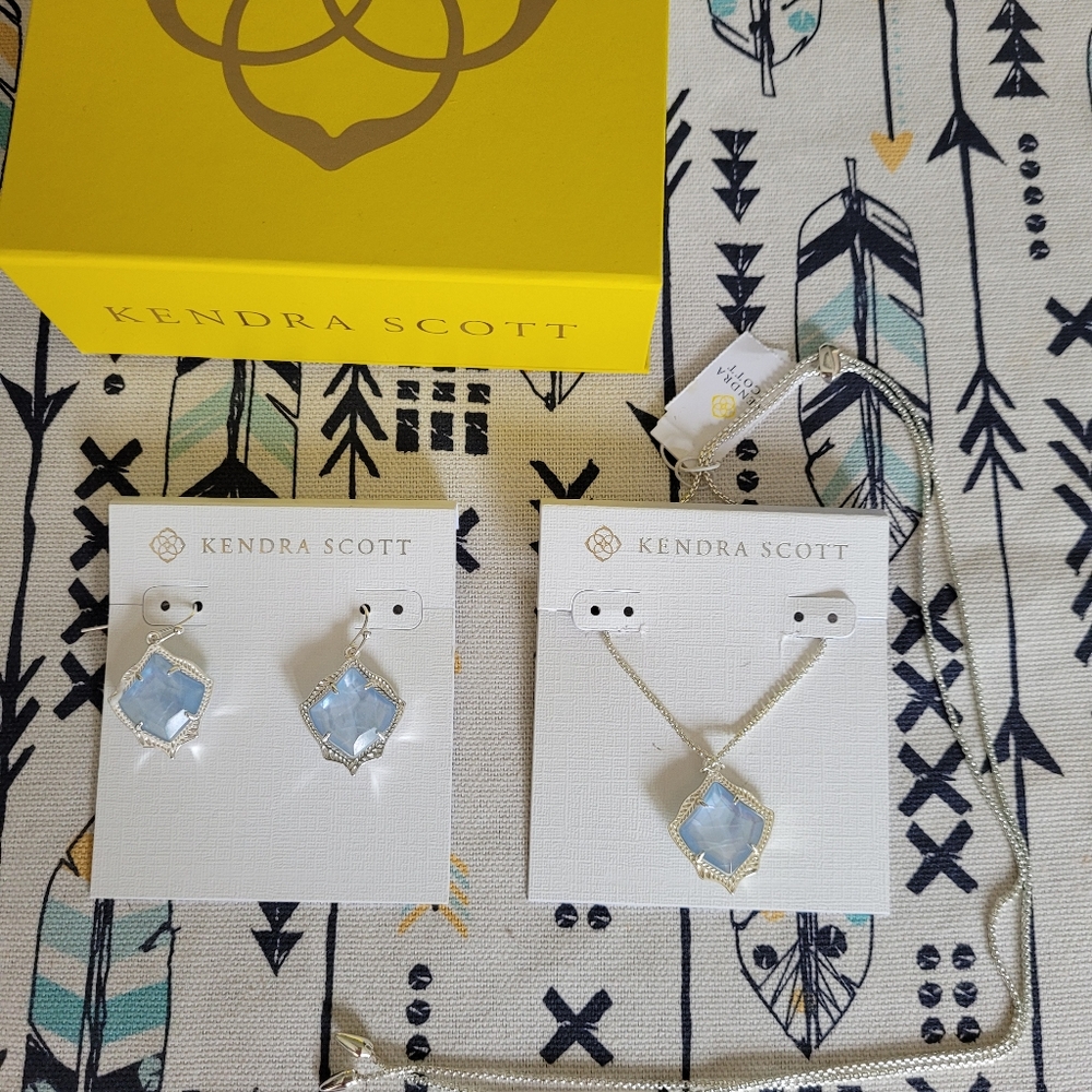 Kendra Scott Light Blue/Silver Earrings and Necklace Set. Kylie and Kacey- New!